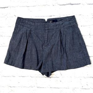 GAP Linen Blend High Waisted Sailor Short Dark Chambray Blue Denim Size 10